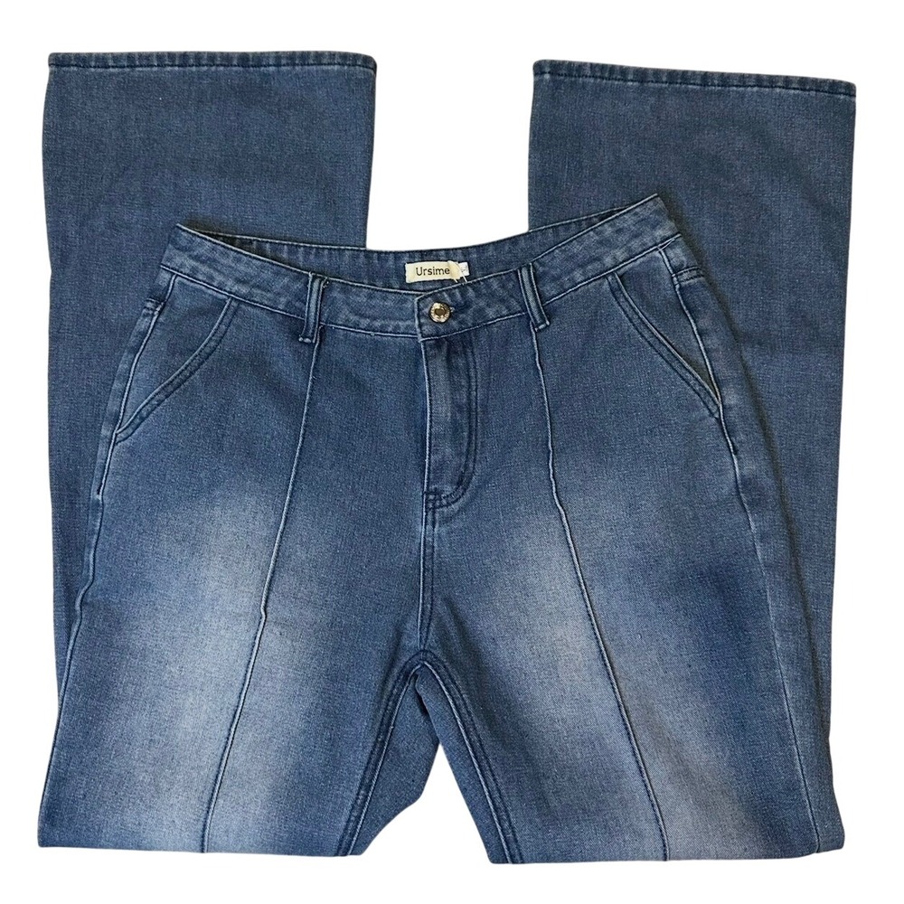 Ursime Womens High Waisted Flare Jeans Medium Wash Front Seam Denim‎ XL